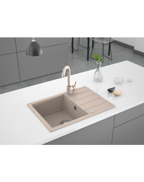 Zdjęcie: Zlewozmywak granitowy Metro 1-komorowy piaskowy 62x44x19,5 cm syfon manualny, bateria U MILÓ