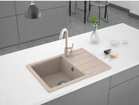 Zdjęcie: Zlewozmywak granitowy Metro 1-komorowy piaskowy 62x44x19,5 cm syfon manualny, bateria U MILÓ