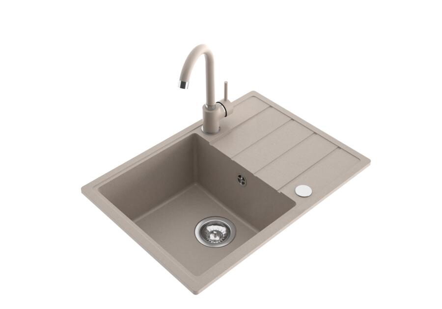Zdjęcie: Zlewozmywak granitowy Metro 1-komorowy piaskowy 62x44x19,5 cm syfon manualny, bateria U MILÓ