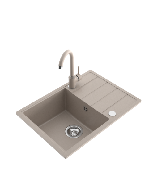 Zdjęcie: Zlewozmywak granitowy Metro 1-komorowy piaskowy 62x44x19,5 cm syfon manualny, bateria U MILÓ