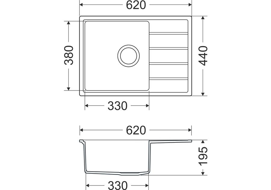 Zdjęcie: Zlewozmywak granitowy Metro 1-komorowy piaskowy 62x44x19,5 cm syfon manualny, bateria U MILÓ