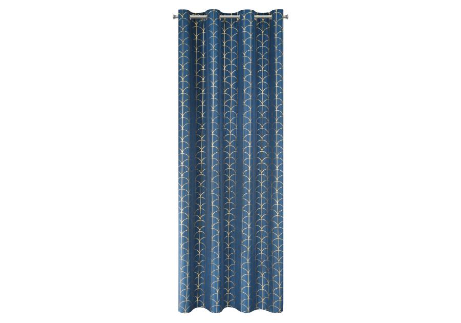 Zdjęcie: Zasłona ze złotym nadrukiem Cande 140x250 cm granatowo-złota na przelotkach EUROFIRANY