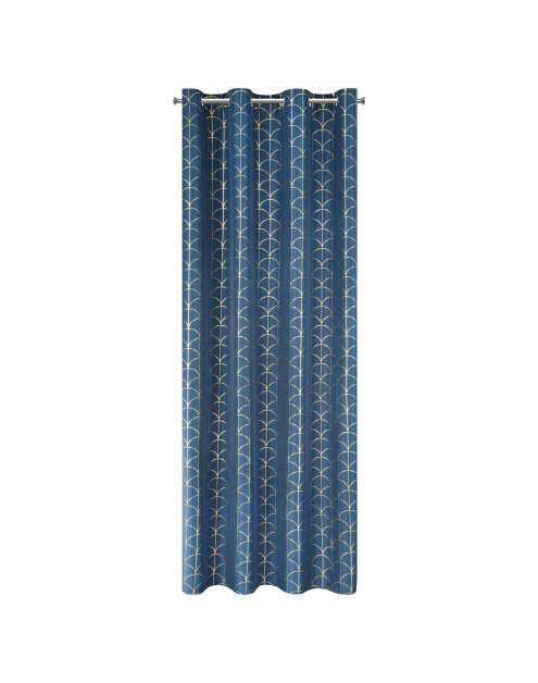 Zdjęcie: Zasłona ze złotym nadrukiem Cande 140x250 cm granatowo-złota na przelotkach EUROFIRANY
