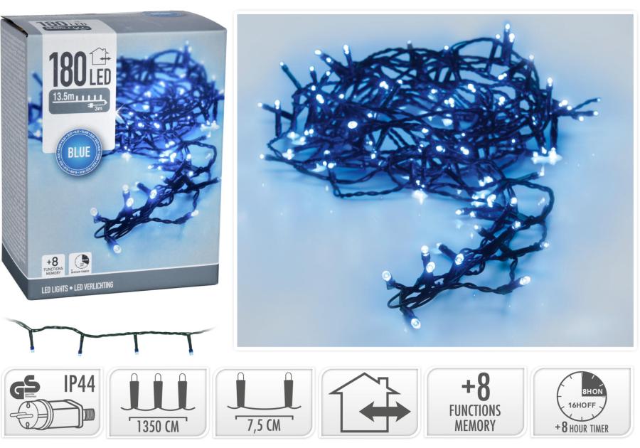 Zdjęcie: Łańcuch świetlny 13,5 m 180 led niebieski KOOPMAN