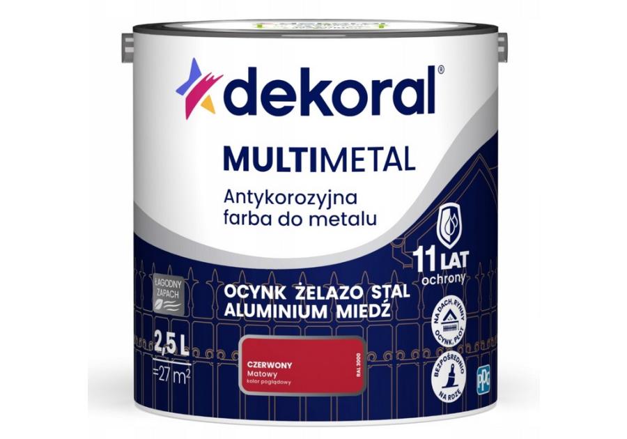 Zdjęcie: Farba do metalu Multimetal Antykorozyjna Czerwony 2,5 L DEKORAL