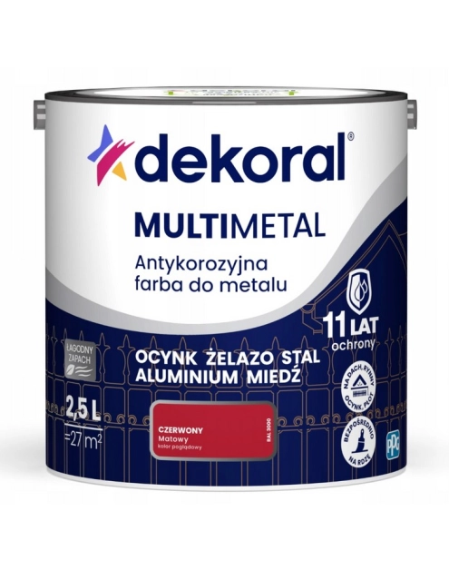 Zdjęcie: Farba do metalu Multimetal Antykorozyjna Czerwony 2,5 L DEKORAL