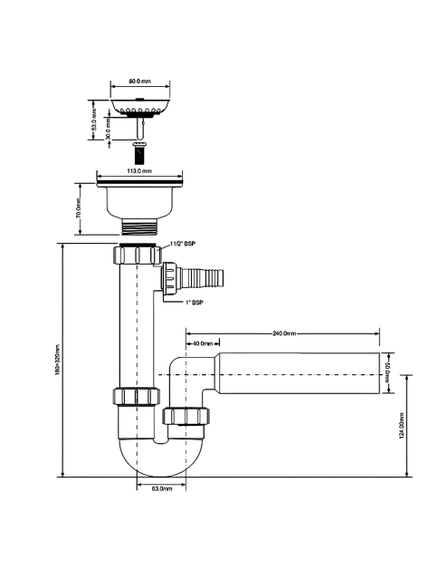 Zdjęcie: Syfon zlewozmywakowy rurowy 3 5 x50 mm z podłączeniem do pralki lub zmywarki MCALPINE