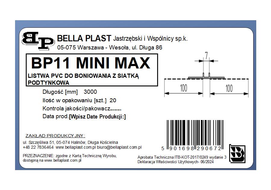 Zdjęcie: Listwa PVC do boniowania z siatką BP11 Mini Max L300 biały BELLA PLAST