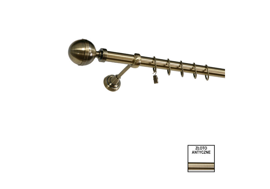Zdjęcie: Karnisz pojedynczy Zeus fi 25 mm - 400 cm kula złoto KARWEL