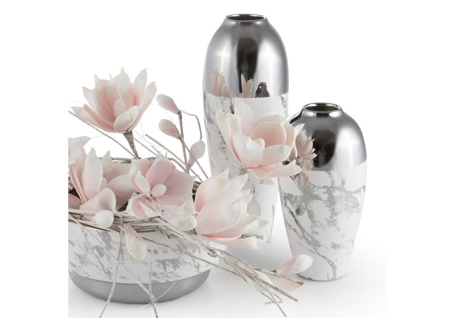 Zdjęcie: Wazon dekoracyjny Marble 12x25 cm biało-srebrny EUROFIRANY