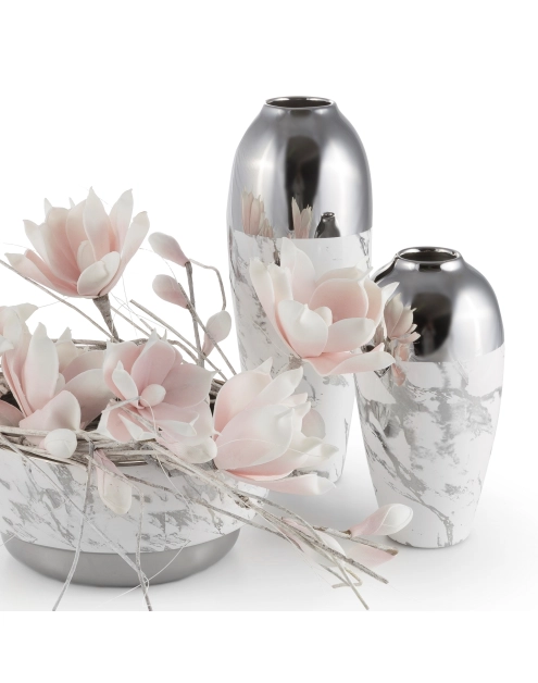 Zdjęcie: Wazon dekoracyjny Marble 12x25 cm biało-srebrny EUROFIRANY