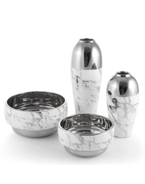 Zdjęcie: Wazon dekoracyjny Marble 12x25 cm biało-srebrny EUROFIRANY