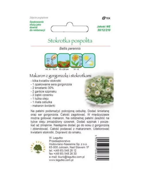 Zdjęcie: Kwiaty jadalne - Stokrotka pospolita biała 0,20 g W.LEGUTKO