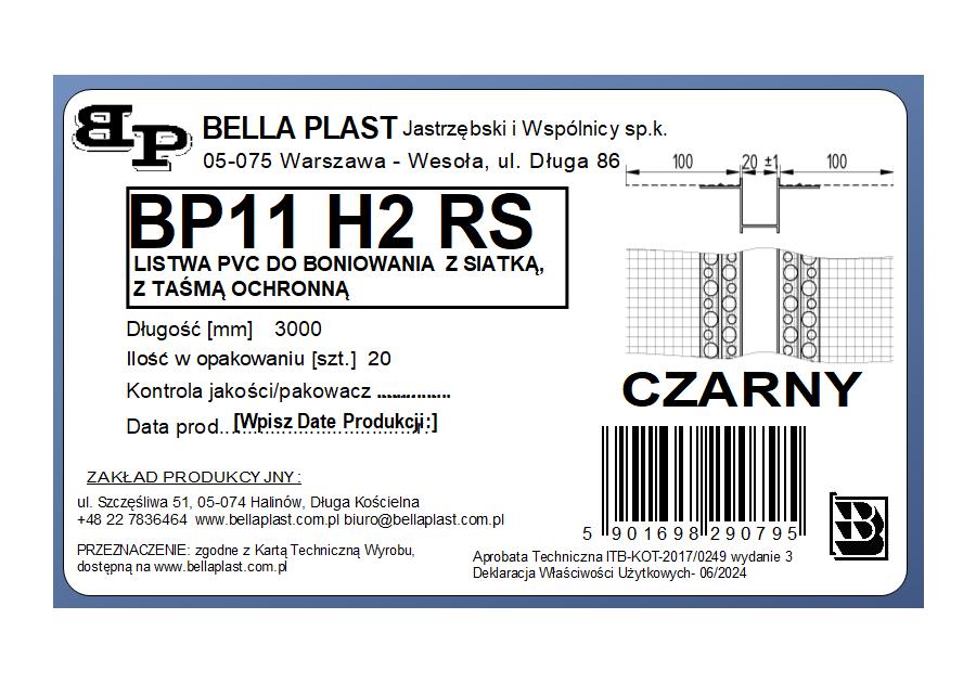 Zdjęcie: Listwa do boniowania PVC z siatką BP11 H2RS L300 czarny BELLA PLAST