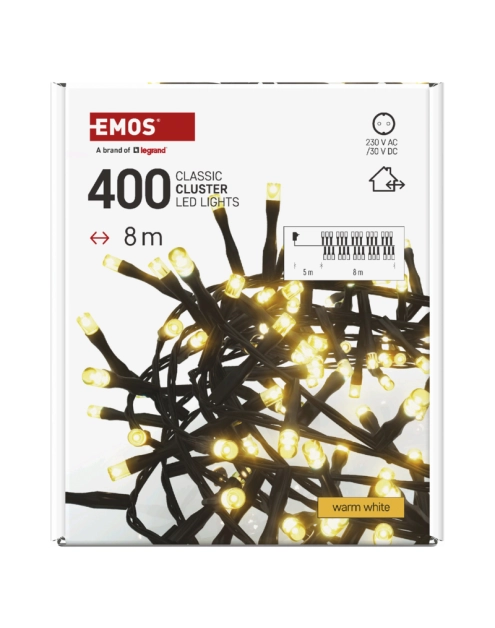 Zdjęcie: Lampki choinkowe LED Classic Cluster, jeżyk, 400 LED 8 m, ciepła biel, IP44 EMOS