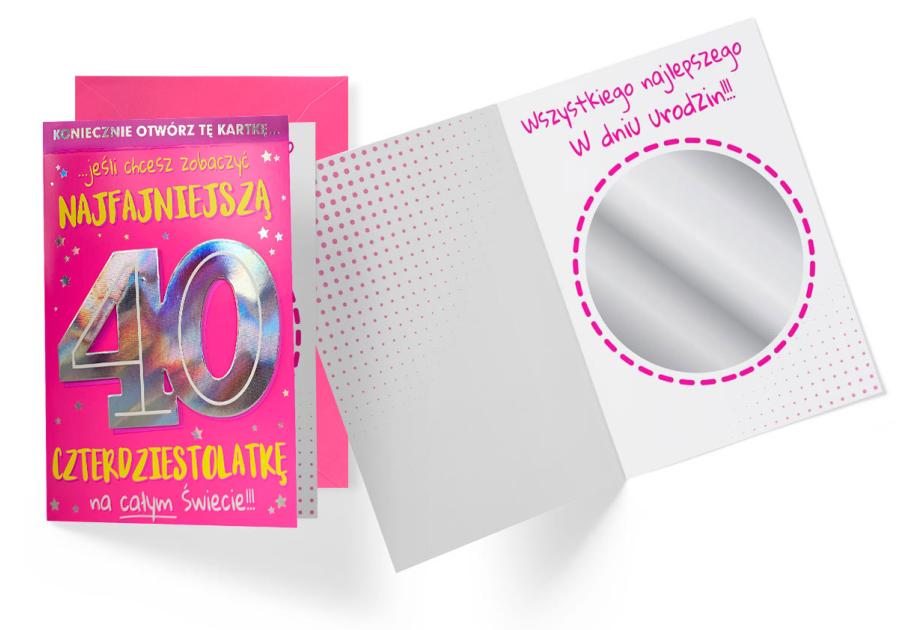 Zdjęcie: Karnet DK-923 Urodziny 40-latki - lusterko - cyfry KUKARTKA