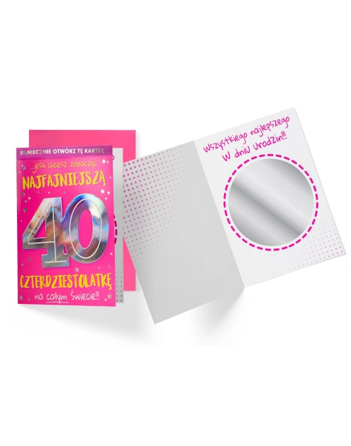 Zdjęcie: Karnet DK-923 Urodziny 40-latki - lusterko - cyfry KUKARTKA