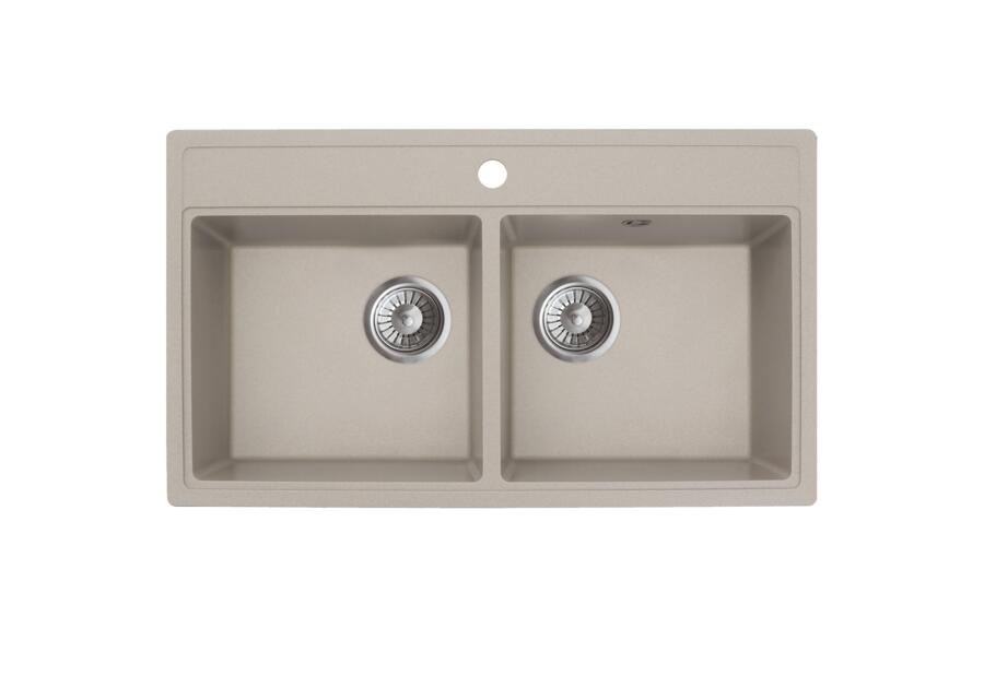 Zdjęcie: Zlewozmywak granitowy Metro 2-komorowy piaskowy 76x44x19,5 cm syfon manualny MILÓ