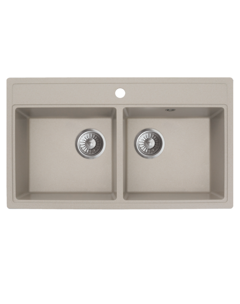 Zdjęcie: Zlewozmywak granitowy Metro 2-komorowy piaskowy 76x44x19,5 cm syfon manualny MILÓ