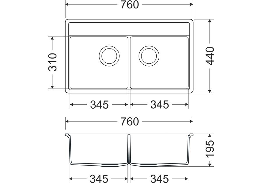Zdjęcie: Zlewozmywak granitowy Metro 2-komorowy piaskowy 76x44x19,5 cm syfon manualny MILÓ