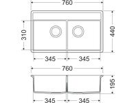Zdjęcie: Zlewozmywak granitowy Metro 2-komorowy piaskowy 76x44x19,5 cm syfon manualny MILÓ