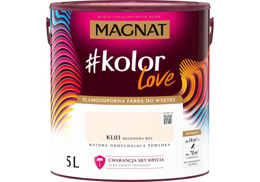 Zdjęcie: Farba plamoodporna kolorLove KL03 melonowa biel 5 L MAGNAT