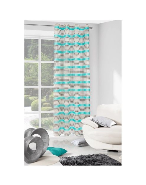 Zdjęcie: Zasłona Lora 140x250 cm brązowo-turkusowa na przelotkach EUROFIRANY