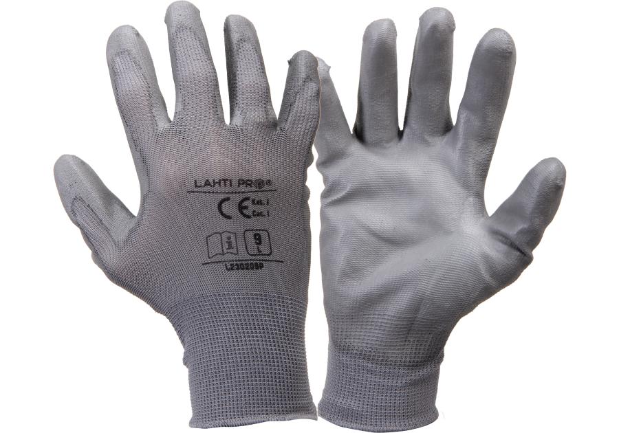Zdjęcie: Rękawice PU szare, 12 par, 8, CE, LAHTI PRO