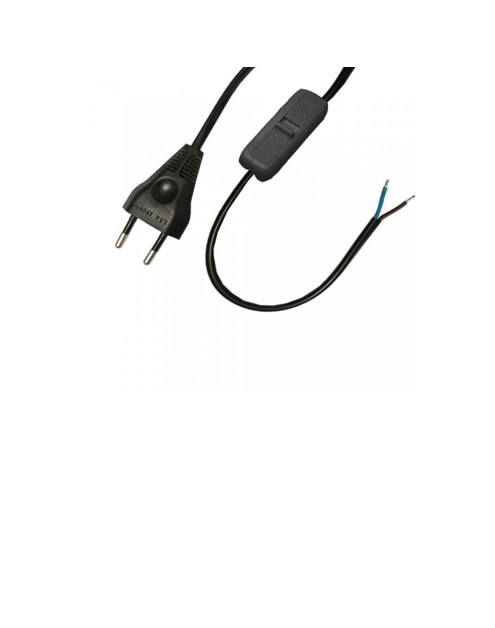Zdjęcie: Przewód przyłączeniowy OMYp 2x0,75 wtyczka płaska, wyłącznik 1,9 m czarny POLMARK