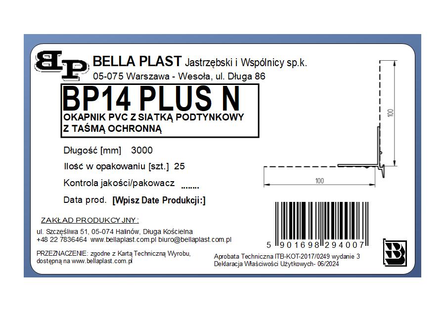 Zdjęcie: Listwa PVC okapnikowa z siatką BP14 Plus N L300 biała BELLA PLAST