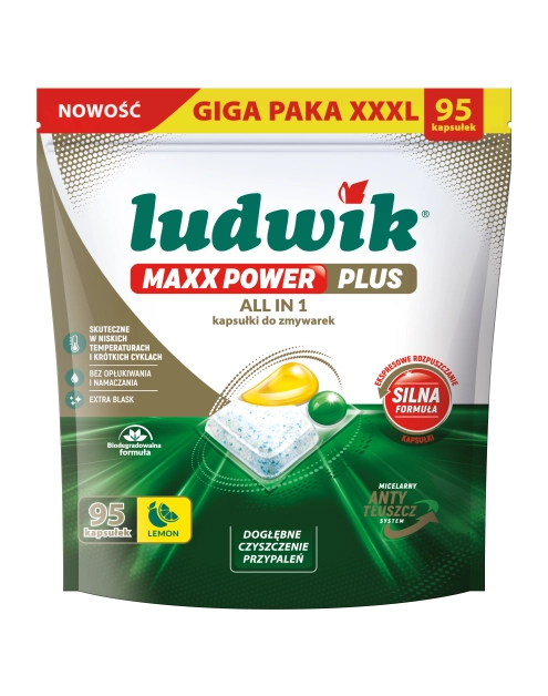 Zdjęcie: Kapsułki do zmywarki MAXX POWER PLUS ALL IN 1 lemon 95 szt. LUDWIK