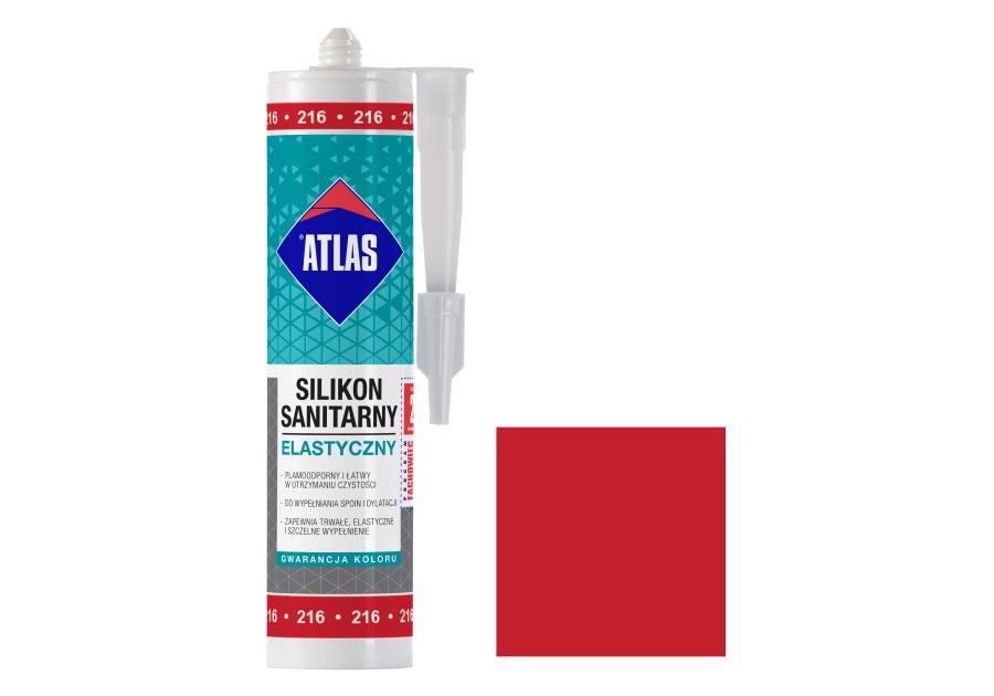 Zdjęcie: Silikon sanitarny elastyczny, 216 czerwony, 280 ml ATLAS