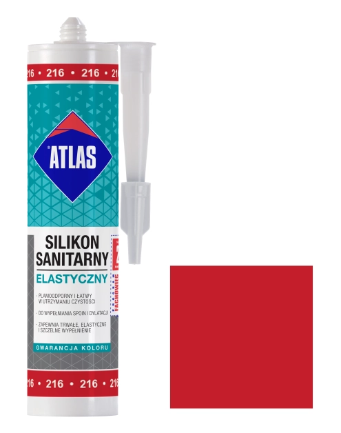 Zdjęcie: Silikon sanitarny elastyczny, 216 czerwony, 280 ml ATLAS