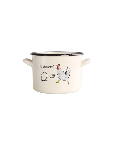 Zdjęcie: Garnek Kokoszka smakoszka prosty 16 cm -  2,4 L kremowy dekoracja co było pierwsze? SILESIA