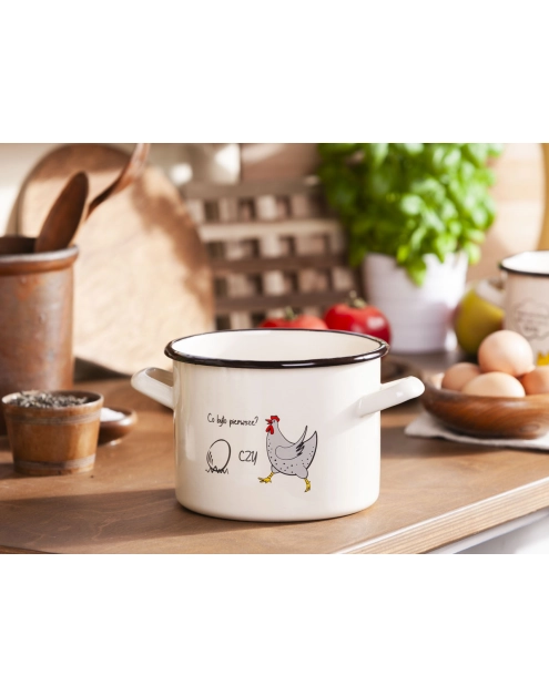 Zdjęcie: Garnek Kokoszka smakoszka prosty 16 cm -  2,4 L kremowy dekoracja co było pierwsze? SILESIA