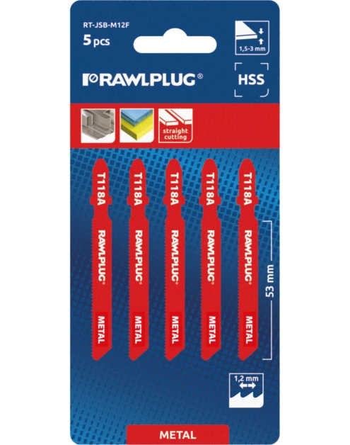 Zdjęcie: Brzeszczoty do wyrzynarek do cięcia metalu 77 mm HSS 1,2 mm 5 szt. RAWLPLUG