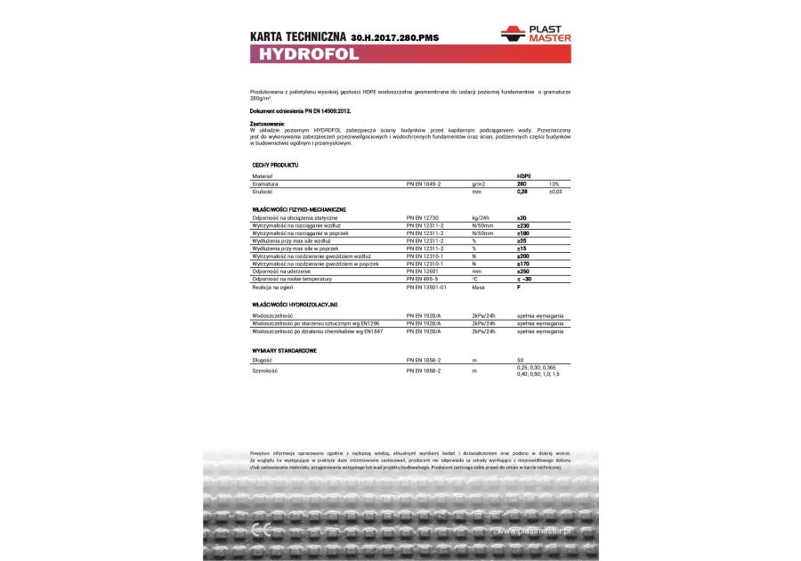 Zdjęcie: Folia fundamentowa Hydrofol HDPE 25 cm x 50 mb pozioma PLAST MASTER