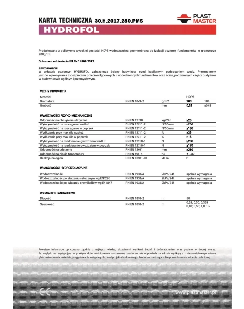 Zdjęcie: Folia fundamentowa Hydrofol HDPE 25 cm x 50 mb pozioma PLAST MASTER