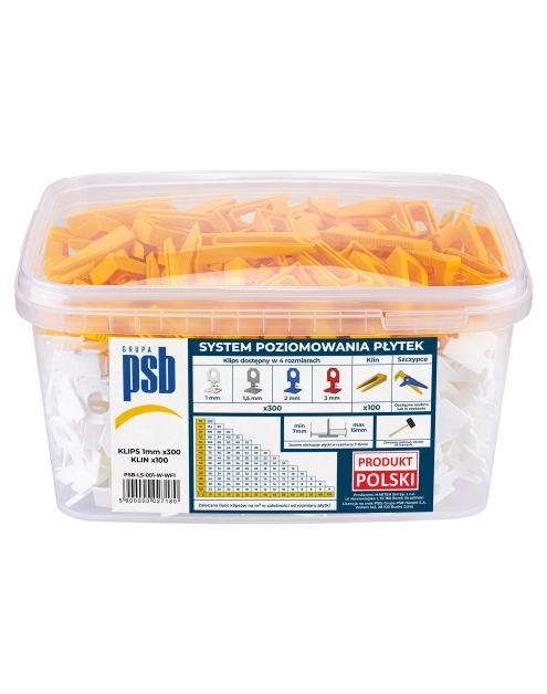 Zdjęcie: System poziomowania płytek klipsy + kliny 1 mm - 300 szt. biało-żółte PSB