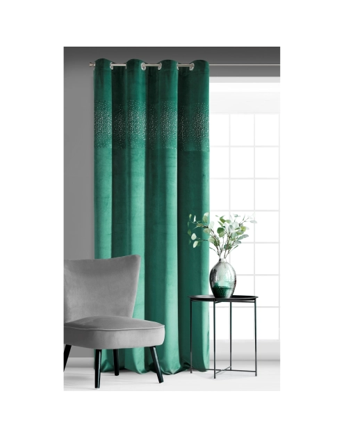Zdjęcie: Zasłona welwetowa Sena 140x250 cm ciemnozielona na przelotkach EUROFIRANY