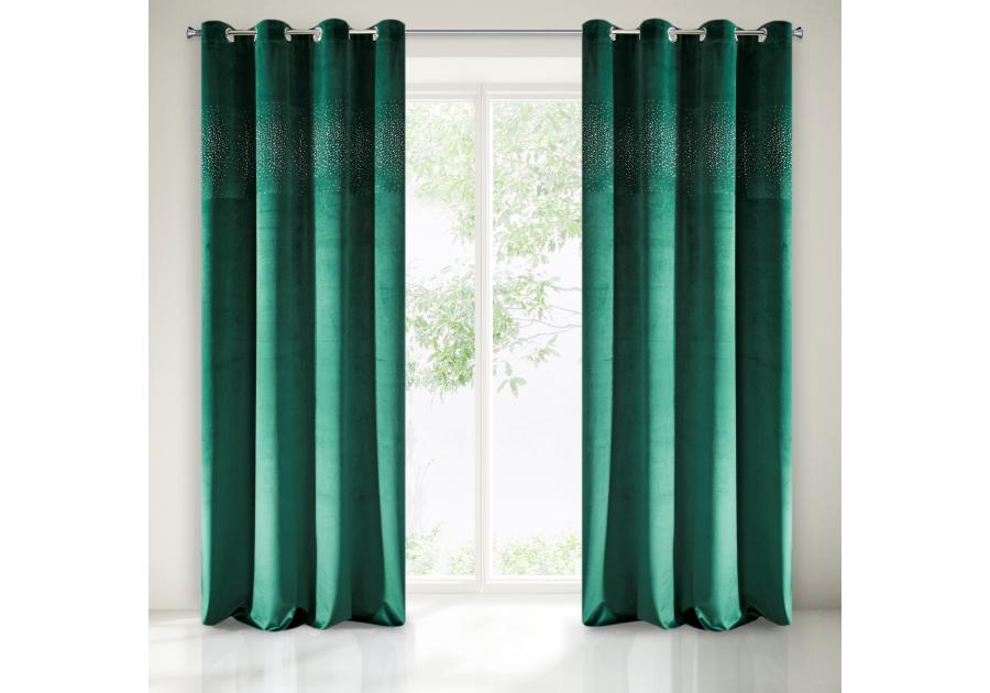 Zdjęcie: Zasłona welwetowa Sena 140x250 cm ciemnozielona na przelotkach EUROFIRANY
