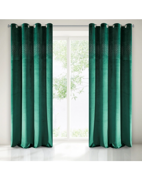 Zdjęcie: Zasłona welwetowa Sena 140x250 cm ciemnozielona na przelotkach EUROFIRANY