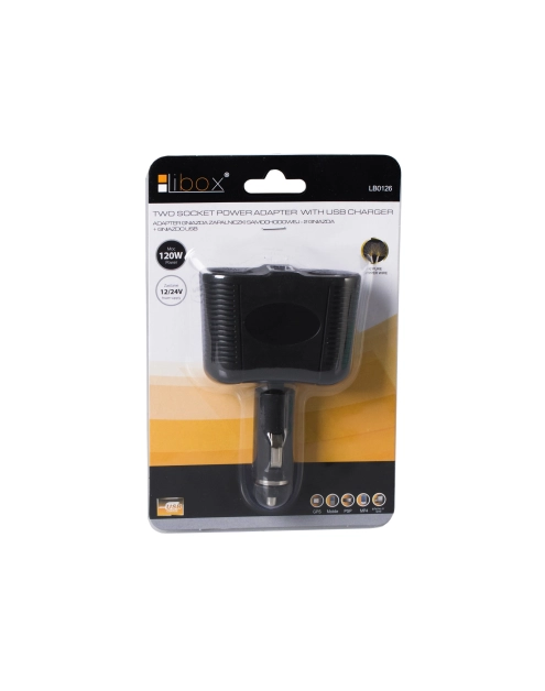 Zdjęcie: Rozgałęźnik gniazda zapalniczki samochodowej na 2 gniazda + gniazdo USB LB0126 LIBOX