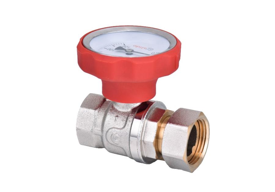 Zdjęcie: Zawór kulowy S30 z ruchomą nakrętką W/W 1" z czerwonym pokrętłem (termometr) CALIDO