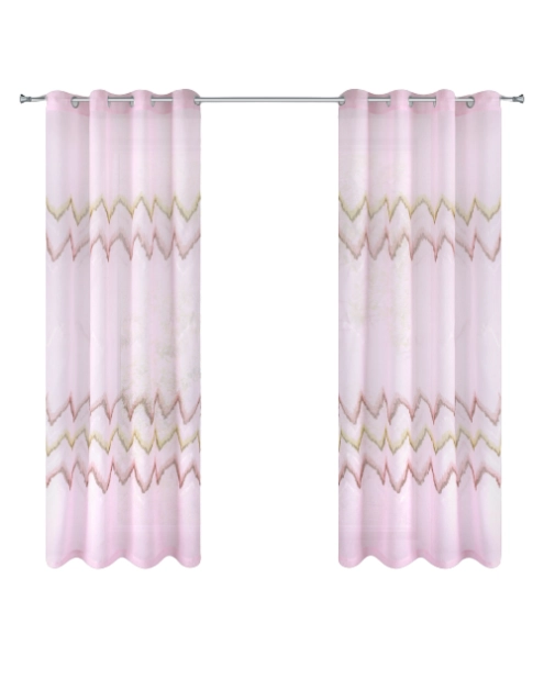 Zdjęcie: Zasłona Nathalie 140x250 cm z nadrukiem geometrycznym różowa na przelotkach EUROFIRANY