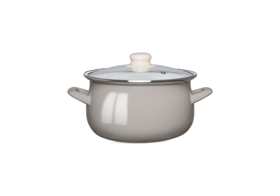 Zdjęcie: Garnek emaliowany 16 cm - 1,3 L taupe z pokrywą szklaną ALTOMDESIGN