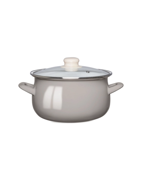 Zdjęcie: Garnek emaliowany 16 cm - 1,3 L taupe z pokrywą szklaną ALTOMDESIGN