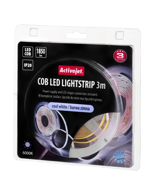 Zdjęcie: Taśma LED COB 3 m z zasilaczem barwa zimna IP20 ACTIVEJET