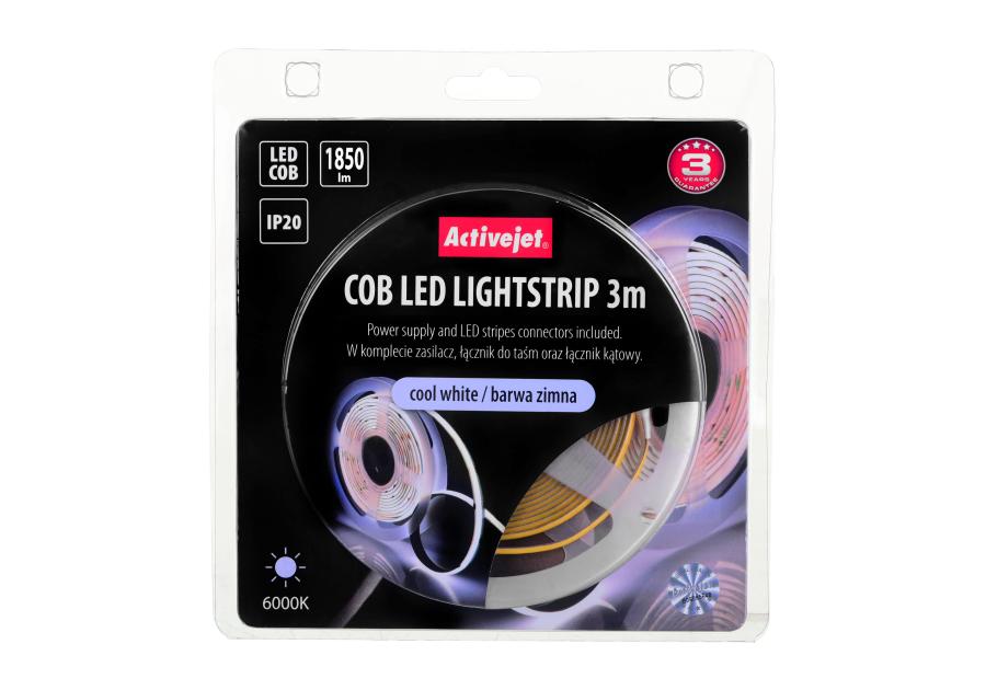 Zdjęcie: Taśma LED COB 3 m z zasilaczem barwa zimna IP20 ACTIVEJET