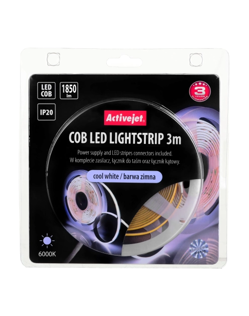 Zdjęcie: Taśma LED COB 3 m z zasilaczem barwa zimna IP20 ACTIVEJET